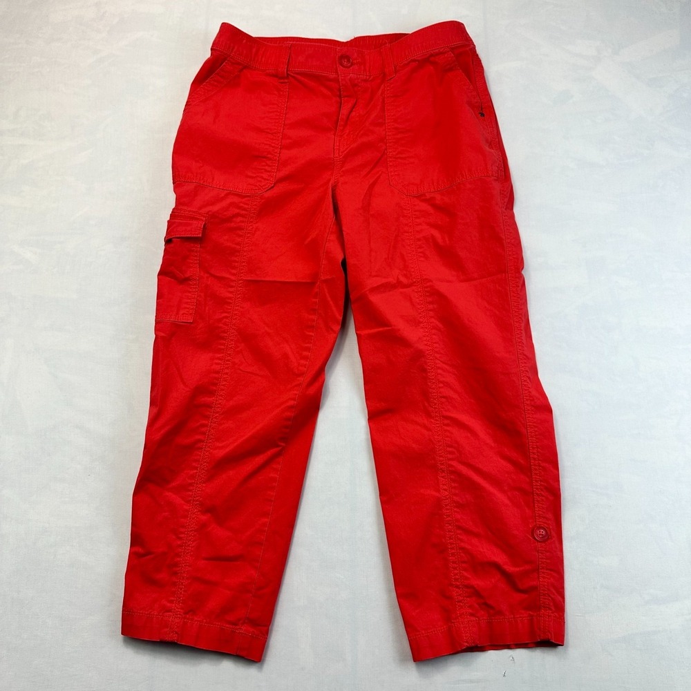 Chico's Cargo Capri Pants Womens 4 Red Utility Pockets Straight Leg Relaxed Fit